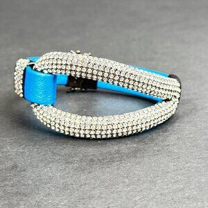Joan Boyce Edgy Diva Pave Crystal Blue Leather Band Sparkling Bracelet Stunning